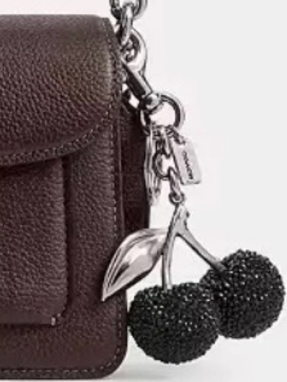 Coach Crystal Cherry Bag / Key Charm in Black with Silver Tone Hardware